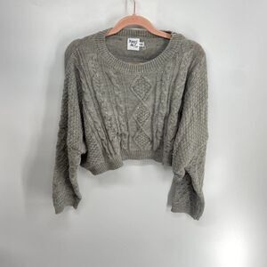 Princess Polly Sweater Womens Gray Preowned cropped cable knit balloon sleeve M
